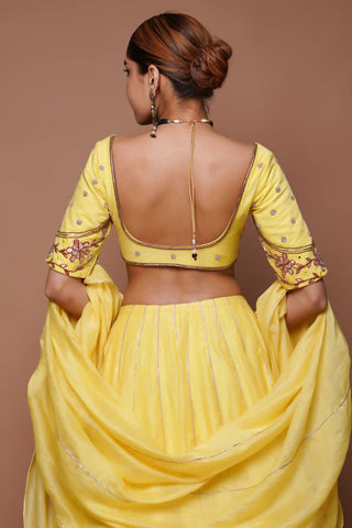 Yellow chanderi lehenga set