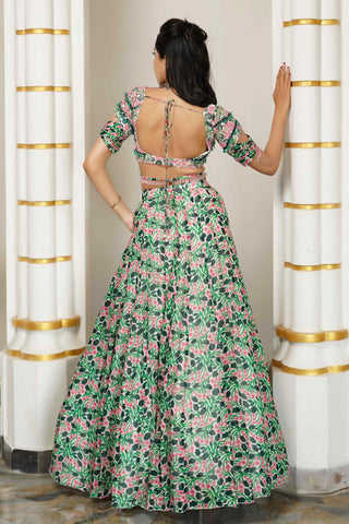 Green pink floral lehenga set