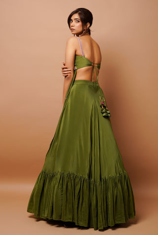 Mehndi green slit kurta and lehenga