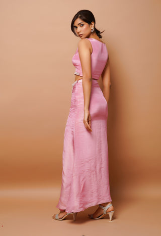 Pink shimmer draped skirt and cape set