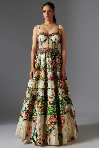 Ivory patchwork & botanical printed gown