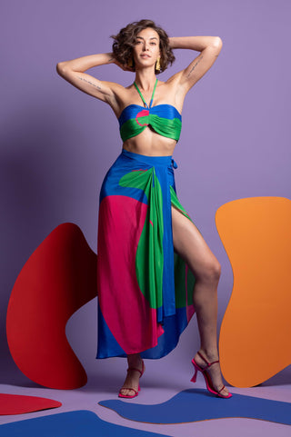 Multicolor wrap around skirt with bustier