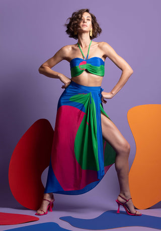 Multicolor wrap around skirt with bustier