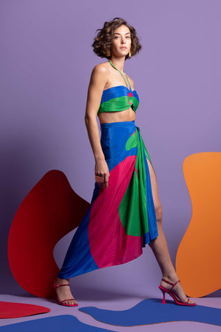 Multicolor wrap around skirt with bustier