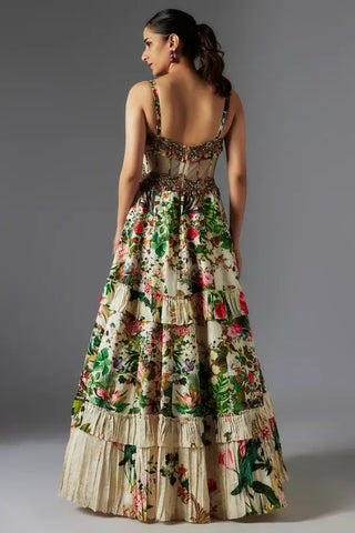 Ivory patchwork & botanical printed gown