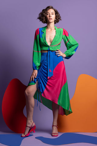 Multicolor crop blazer top with skirt