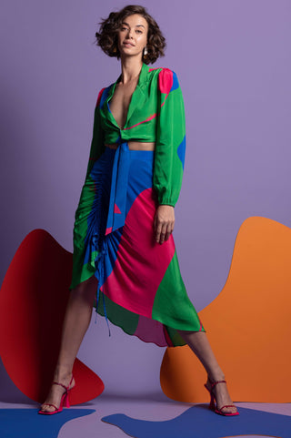 Multicolor crop blazer top with skirt