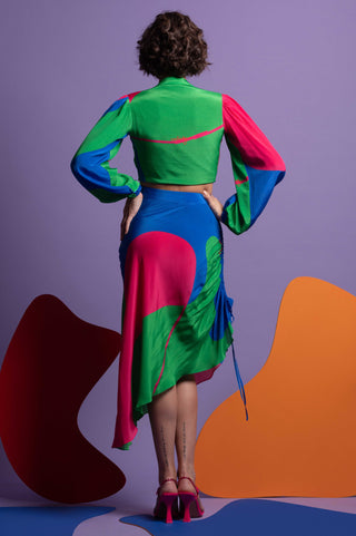 Multicolor crop blazer top with skirt