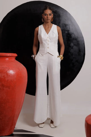 Ivory waist coat with high low pants