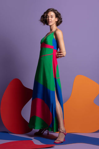 Multicolor smocking detailed maxi dress