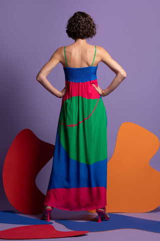 Multicolor smocking detailed maxi dress