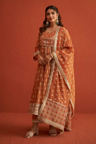 Genda burnt orange anarkali set