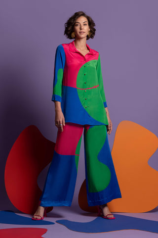 Multicolor natural crepe shirt with pant