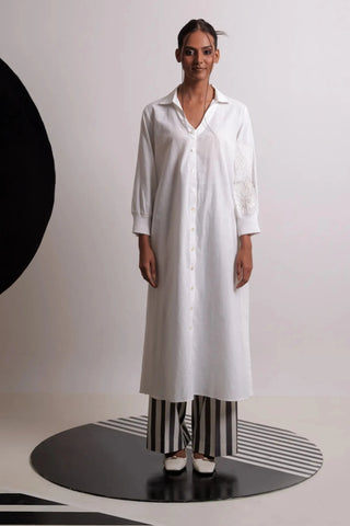 Ivory collar tie up tunic with pants