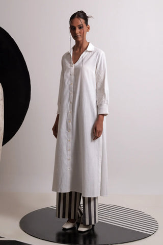 Ivory collar tie up tunic with pants