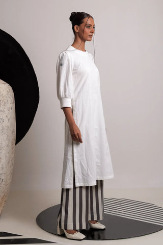 Ivory round neck long tunic with pants