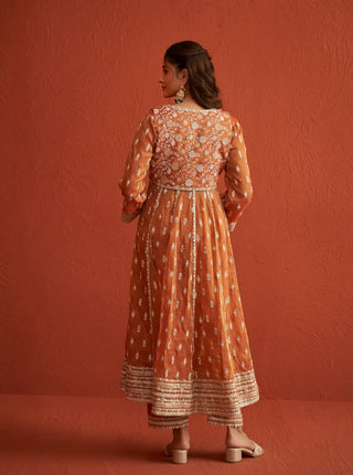 Genda burnt orange anarkali set