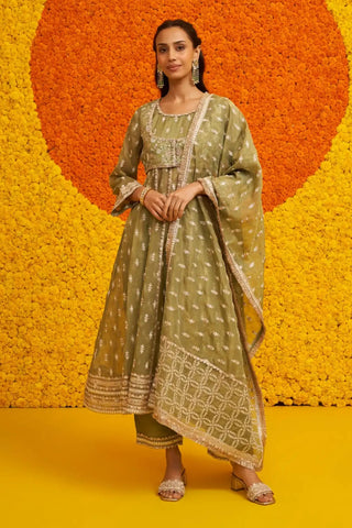 Genda sage green anarkali set