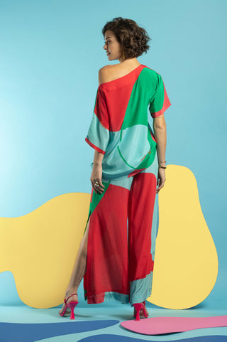 Multicolor boxy top with slit pant