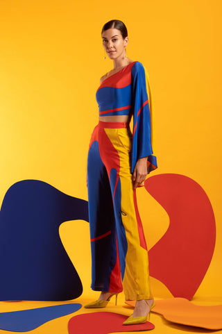 Multicolor style radar off shoulder top with pant