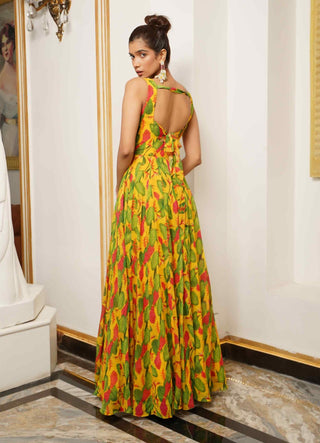 Yellow ginger flower long indo dress