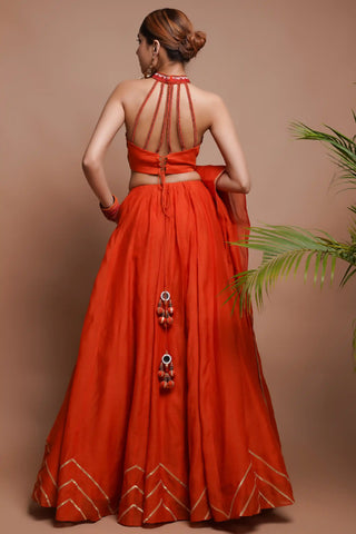 Orange chanderi lehenga set