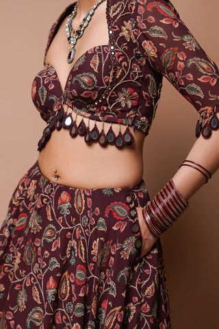 Maroon digital print lehenga set