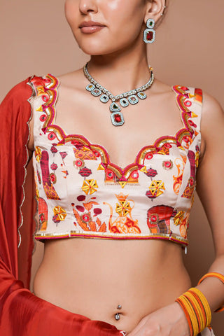 Cream digital print lehenga set