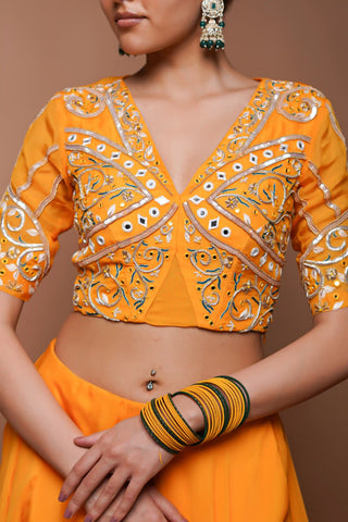 Mango yellow indo lehenga and blouse