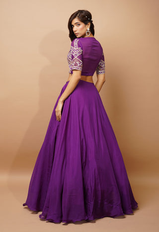 Dark purple organza indo lehenga and blouse