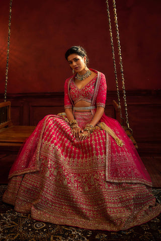 Rani pink aahana embroidered lehenga set