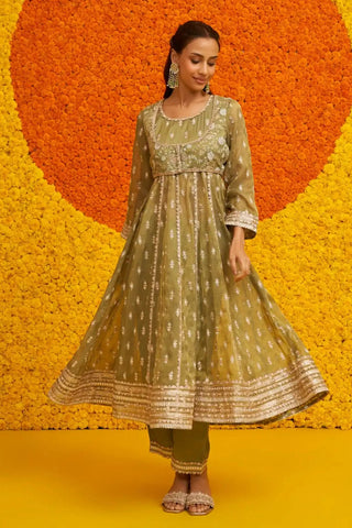 Genda sage green anarkali set