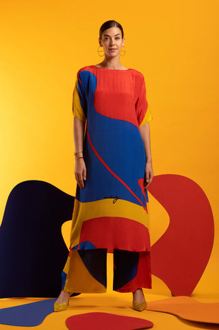 Multicolor crepe tunic and wide leg pant