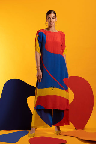 Multicolor crepe tunic and wide leg pant