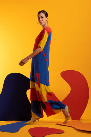 Multicolor crepe tunic and wide leg pant