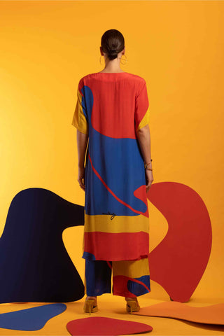 Multicolor crepe tunic and wide leg pant