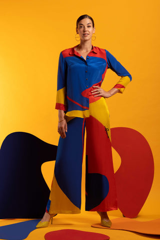 Multicolor crepe shirt and wide leg pant