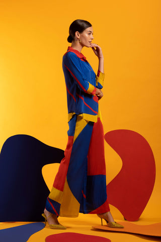 Multicolor crepe shirt and wide leg pant