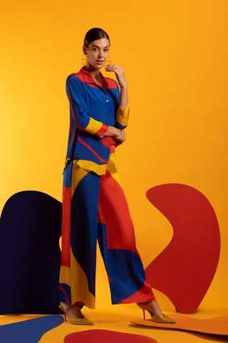 Multicolor crepe shirt and wide leg pant