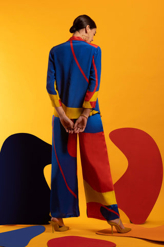 Multicolor crepe shirt and wide leg pant