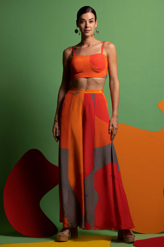 Multicolor bustier with wide legged pants