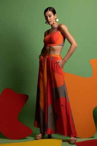 Multicolor bustier with wide legged pants