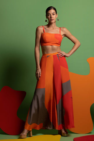 Multicolor bustier with wide legged pants