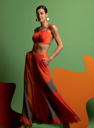 Multicolor bustier with wide legged pants