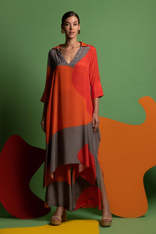 Multicolor asymmetric tunic with slit pant