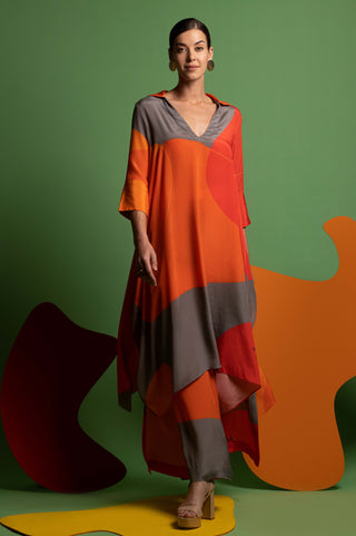 Multicolor asymmetric tunic with slit pant