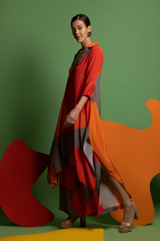 Multicolor asymmetric tunic with slit pant