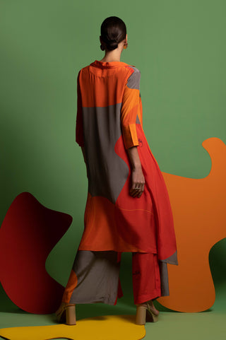 Multicolor asymmetric tunic with slit pant