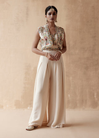 Ivory floral thread jumpsuit and jacket