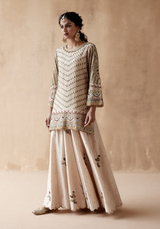 Ivory floral thread tunic and sharara set